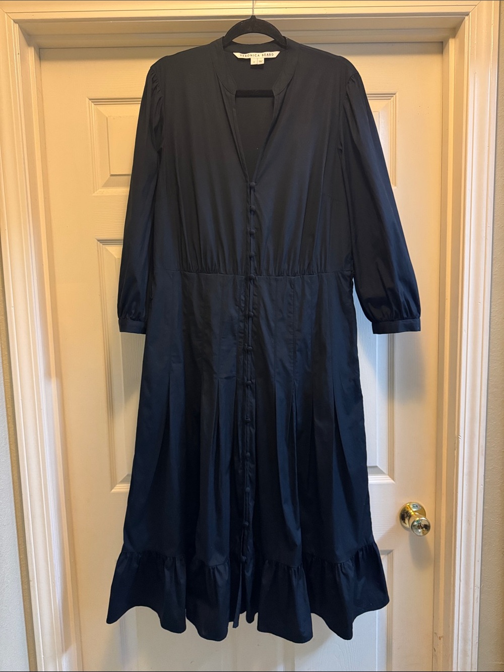 Veronica Beard Navy-Black Maxi Button-Front Dress